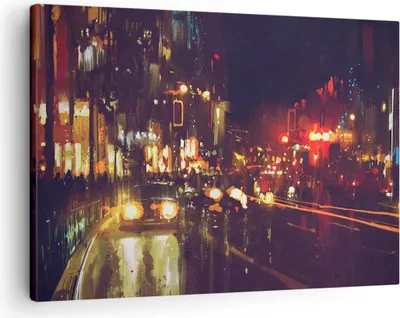 Produktbild von Bild auf Leinwand - Leinwandbild - Stadt Nacht Straße - 70x50cm - Wand Bild - Wanddeko - Wandbilder - Leinwanddruck - Bilder - Kunstdruck - Wanddekoration - Leinwand bilder - Wandkunst - AA70x50-3762