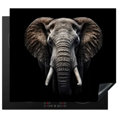 Produktbild von KitchenYeah© Herdabdeckplatte Elefant - Tiere - Schwarz - Porträt , 57x51cm, Küche Deko, Glaskeramikkochfeld Herdabdeckung, Abdeckplatte fùr Kochfeld