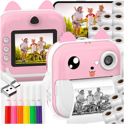 Obrázok produktu pre Detský instantný fotoaparát s termotlačiarňou, 20 roliek, Bluetooth, ružový