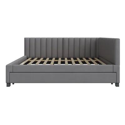 Produktbild von Flieks Polsterbett 140x200cm mit Lattenrost, Tagesbett Schlafsofa mit Ausziehbett, Doppelbett Gästebett Daybett Jugendbett Sofabett, Samt, Grau