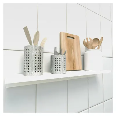 Produktbild von Wandregal in L-Form aus Holz 85 x 17 x 7,5 cm. Schweberegal/Hängeregal für Wohnzimmer, Homeoffice, Bad und Küche. Weiß