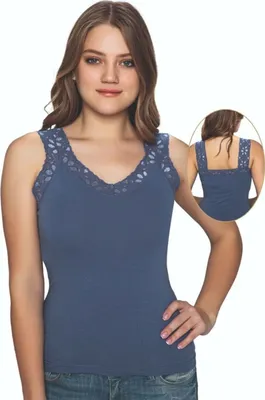 Produktbild von Damen Unterhemden Marineblau 3XL Trägertop Trägerhemd Top Baumwolle M-90