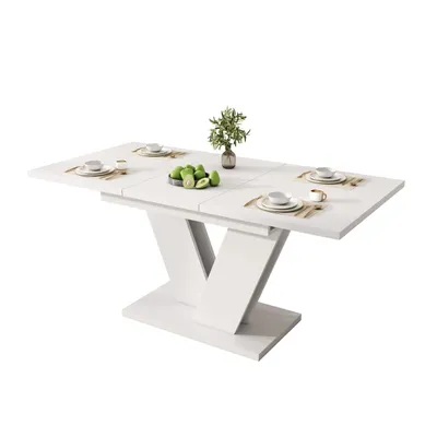 Produktbild von Ausziehbarer Esstisch 120/160*80 cm, geeignet für 4-6 Personen, rechteckiger Esstisch, verdickte Tischplatte, V-förmige Beine, einfacher Stil