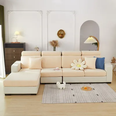 Produktbild von (Gewebe, Beige, Chaise-Bezug) Verschleißfester Universal-Sofabezug, elastischer, weicher, rutschfester Sofabezug, Möbelschutz, Sofabezug, Sofabezug, Möbelschutzbezug