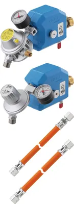 Produktbild von GOK Caramatic SafeDrive Plus 50 mbar 1,5 kg/h – Zweiflaschen-Umschaltanlage mit Crash-Sensor, Anschluss G.12 (KLF), für Wohnmobil & Wohnwagen, französische Gasflaschen per Adapter anschließbar
