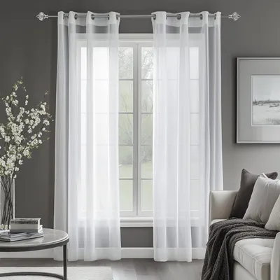 Produktbild von Transparente Gardinen mit Ösen Leinenoptik Weiß 2er Set 175x140 cm