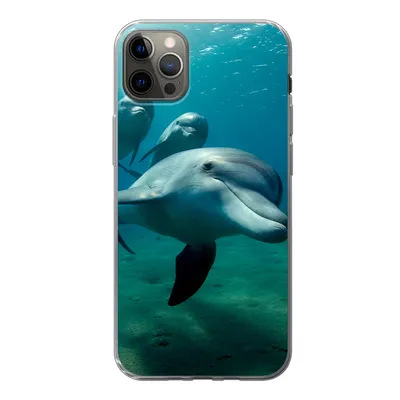 Produktbild von MuchoWow® Handyhülle Schutzhülle Hülle für iPhone 12 Pro Max Wasser - Delphin - Blau Silikon Softcase Handy Hülle - Hartschale