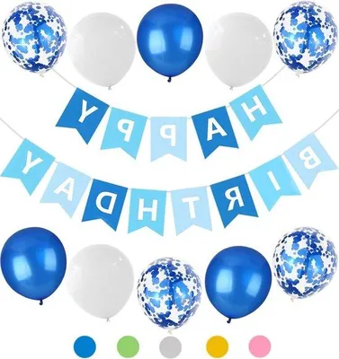 Immagine prodotto di Decorazioni di compleanno con palloncini blu per bambini - Bandierine di compleanno