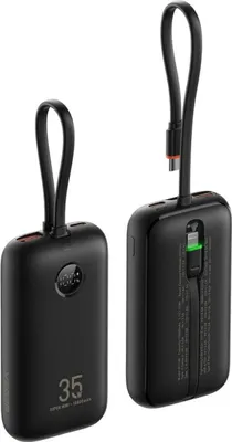 Zdjęcie produktu dla VEGER powerbank 10000 mAh z wbudowanymi kablami Typ C / Lightning PD QC3.0 35W K1 (W1188) czarny
