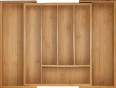 Image de Range-couverts Relaxdays, 5 à 7 compartiments, insert de tiroir coulissant pour couverts, H x l x P : 5 x 28-44,5 x 33,5 cm, bambou naturel