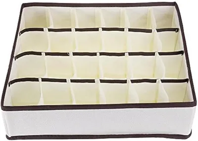 Produktbild von PolkaHome® 24-Fach Aufbewahrungsbox faltbar – Schubladen Organizer für Unterwäsche, Socken, BHs – Beige, 33,5 x 31 x 9 cm