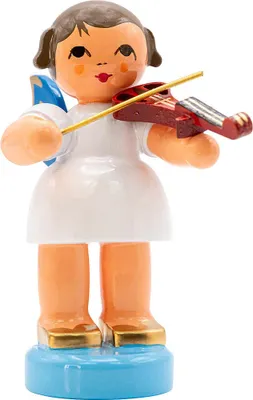 Produktbild von Engel mit E-Geige - Blaue Flügel - stehend (6cm) von Kunstgewerbe Uhlig