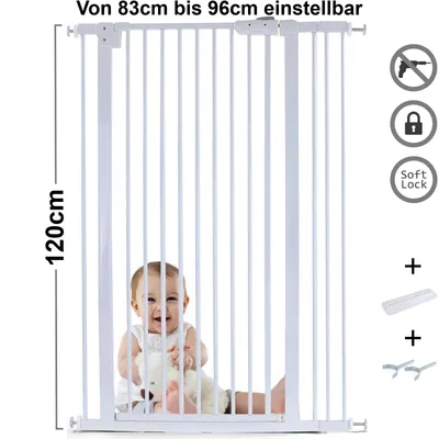 Produktbild von Absperrgitter Treppenschutzgitter Metall + Rampe + Y Halter 83 -96cm 120cm hoch