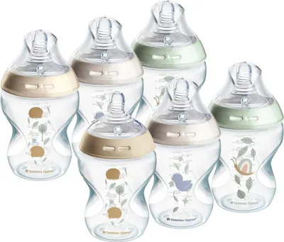 Produktbild von Tommee Tippee-Babyflaschen, Natural Start Anti-Kolik-Flasche 260ml, brustähnl. Sauger, Anti-Kolikventil, selbst steril., Zubehör, dekor., 6er-Pack