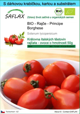 Obrázek produktu pro SAFLAX Dárková sada - BIO - Rajče - Principe Borghese - Solanum lycopersicum - 10 Semena - S dárkovou krabičkou, přepravním štítkem, dárkovou kartou a pěstebním médiem