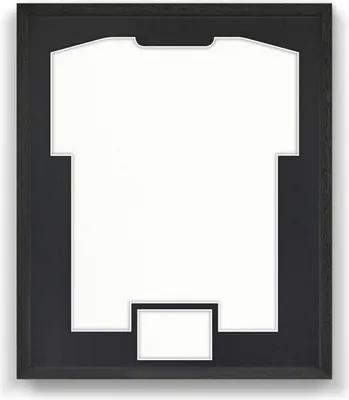 Produktbild von frametheshirt Trikotrahmen, schwarz lackiertes Holz, mit bruchsicherer Polycarbonat-Scheibe, Trikotfixierung mit Gummiband, Außenmaß 52,5x62,5x3 cm (BxHxT), Passepartout-Ausschnitt 34/41x51 cm, einfache Montage
