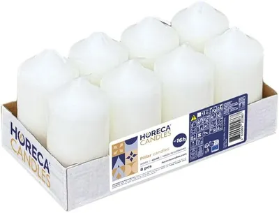 Productafbeelding van HORECA KAARSEN: 8 kolomkaarsen – 4,5 x 9 cm, beige, brandduur 16 uur, geurloos