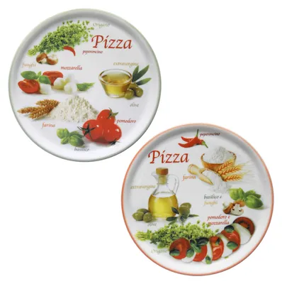 Image de lot de 2 assiettes à pizza Napoli Green & Red Ø 33,8 cm Assiette XL Porcelaine