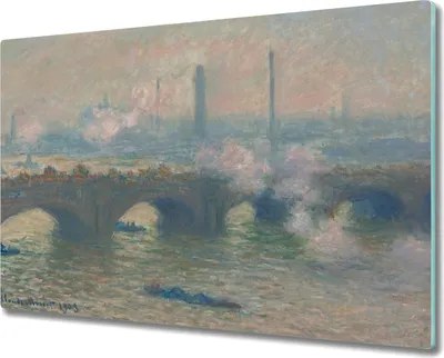 Produktbild von Coloray Schneidebrett Herdabdeckplatte 80x52 cm Kochplattenabdeckung Hackbrett Küchenbrett - Waterloo-Brücke grau Monet