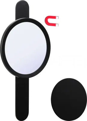 Produktbild von DEUSENFELD KM10B - Magnet Kosmetikspiegel mit 2 selbstklebenden Wandplatten, Klebespiegel, magnetisch abnehmbar, Ø15cm, 10x Vergrößerung, matt schwarz