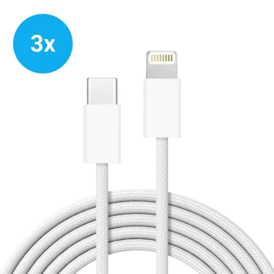 Produktbild von 3x iPhone Lightning Ladekabel 1m – Gesleevtes USB-C auf Lightning Ladekabel 20W – Schnellladekabel für iPhone 5 bis 14 Pro Max, iPad, iPod & AirPods