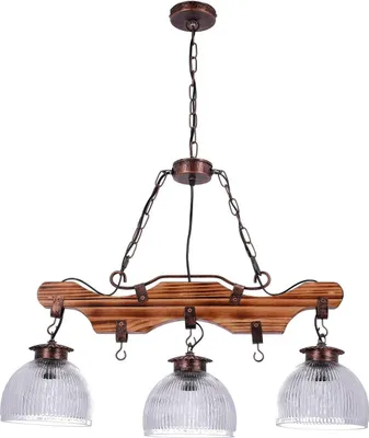 Produktbild von TIBU Holz Lampe Vintage Holz Hängelampe Esstisch Wohnzimmer E27 höhenverstellbar Bügel 3 flammig