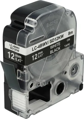 Produktbild von vhbw Schriftband-Kassette kompatibel mit Epson LabelWorks LW-1000P, LW-600P, LW-500, LW-400, LW-300 Etiketten-Drucker 8m x 12mm Weiß auf Schwarz