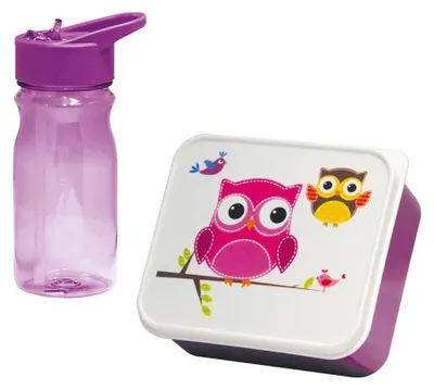 Immagine prodotto di Set di scatole e barattoli per il pranzo con gufo rosa di Mondex