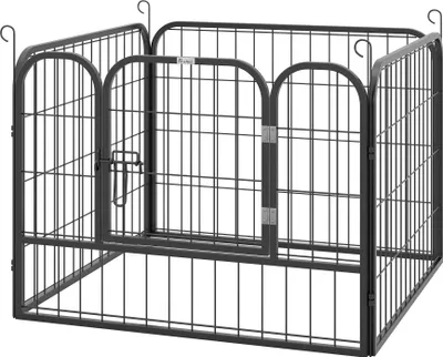 Image de Parc pour chiens - Enclos pour chiots - 4 panneaux - Pliable - 82 x 82 x 60 cm - Porte avec loquet - Métal - Taille XL - Gris