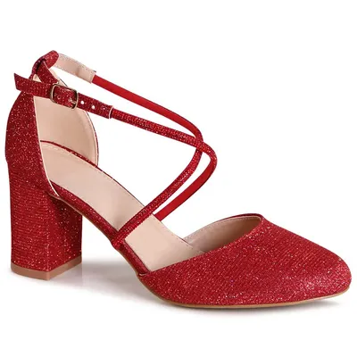 Produktbild von topschuhe24 3159 Damen Glitzer Pumps Riemchen High Heels, Farbe:Rot, Größe:36 EU