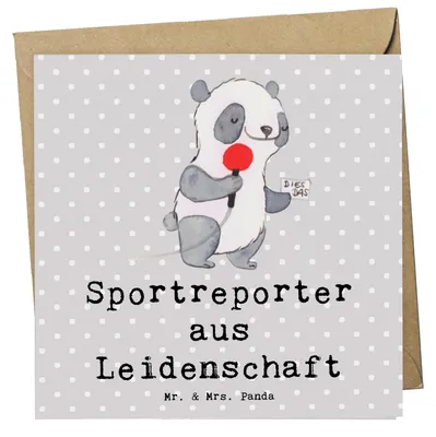 Produktbild von Mr. & Mrs. Panda Glückwunschkarte Sportreporter Leidenschaft - Grau Pastell - Geschenk, Klappkarte, faltkarte, Grußkarte, doppelkarte, anlasskarte