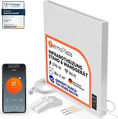 Produktbild von Infrarotheizung mit Thermostat 270 W bis 7 m? | Intelligente Infrarot Wandheizung & Standgerät | Energiesparende Infrarot Elektroheizung & Konvektor Heizung für Zuhause und Badezimmer
