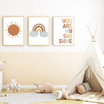 Produktbild von You are my Sunshine - Sonne Boho Regenbogen 3er Set Kinderzimmer Bilder DIN A4 Wandbilder Deko Babyzimmer Poster
