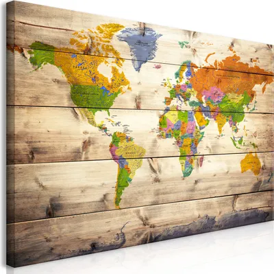 Produktbild von Wandbild Mega XXXL Weltkarte 250x125 cm Einteiliger XXL-Format Kunstdruck zur Selbstmontage Leinwandbilder moderne Bilder DIY Wanddekoration Wohnung Deko Kontinente Holzoptik Map k-A-0180-ak-e