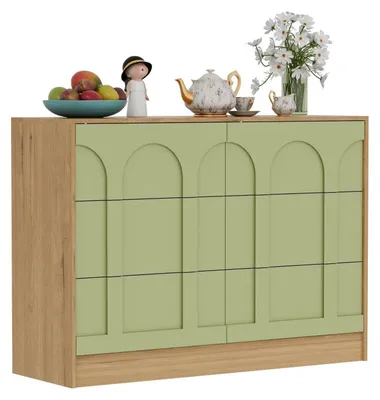 Immagine prodotto di Comodino con 6 cassetti, colore verde, legno, design moderno, dimensioni 100 x 34 x 72 cm