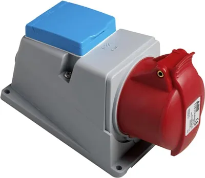 Productafbeelding van Amphenol wandcontactdoos met 16 ampère, CEE-aansluiting, Schuko 5-polig (3P+N+PE), codering 6h, rood, geschikt voor 200/346V tot 240/415V