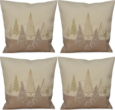Produktbild von 4er Set Kissenhüllen 40x40 cm beige mit Tannenbaum als Weihnachts-Deko