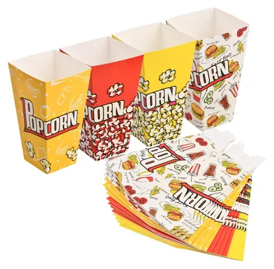 20 Popcornboxen, wiederverwendbar, Pappe, 4 Farben, für Snacks