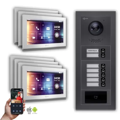 Produktbild von Goliath IP Video Türsprechanlage: 10-Zoll 7 Familienhaus, RFID, Anthrazit  : 7 Zoll Weiß : Unterputzdose Monitor Farbe: 7 Zoll Weiß Montage: Unterputzdose