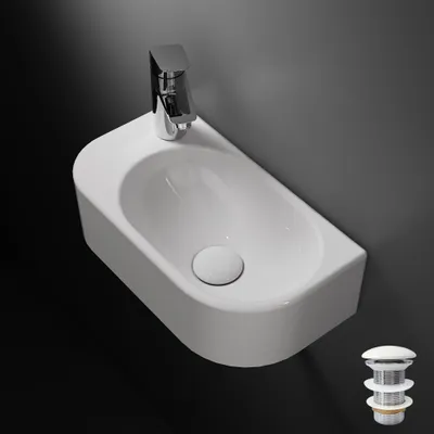 Produktbild von HOROW Hänge Waschbecken Keramik Pop-up Ablauf, Wandmontage Handwaschbecken Waschschale mit Hahnloch, ohne Überlauf, Hahnloch Links