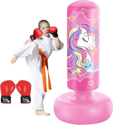 Produktbild von Famanu Boxsack für Kinder - 168 cm - mit Boxhandschuhen - freistehender Boxsack