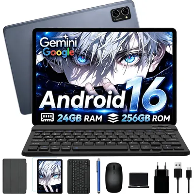 Produktbild von Android 16 Tablet mit Tastatur und Stift 24 GB + 256 GB 4 TB TF Grau