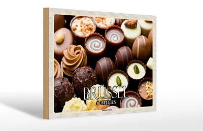 Produktbild von Holzschild Reise 30x20cm Brüssel Belgien Belgische Pralinen