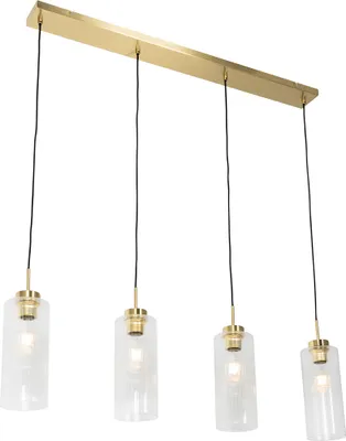 Produktbild von QAZQA - Art Deco Art-Deco-Hängelampe I Pendellampe I Pendelleuchte Gold I Messing mit Glas 4-flammig - Laura I Wohnzimmer I Schlafzimmer - Länglich - LED geeignet E27