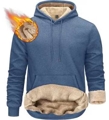 Productafbeelding van Herrenhoodie, sherpa-voering, kangoeroezak, fleece, wintermodel, maat M, blauwgrijs