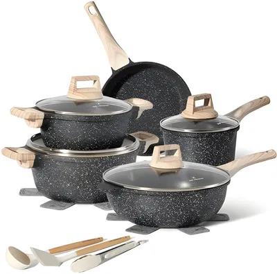 Produktbild von PolkaHome® Induktions-Topfset 14-teilig ohne PTFE und PFOA schwarz