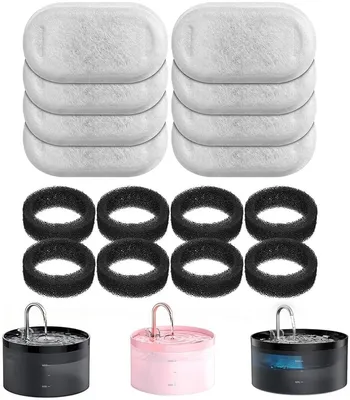 Productafbeelding van GIOTOHUN 16 Katzenfonteinfilter: Filter voor kattenfonteinen – Filter voor katten drinkfonteinen – Verwijdert verontreinigingen – 8 actieve koolfilters + 8 schuimfilters