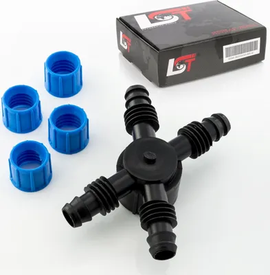 Produktbild von 4-Wege Verteiler Schlauchverbinder Verschraubung PE-Rohr Bewässerungssystem 17mm