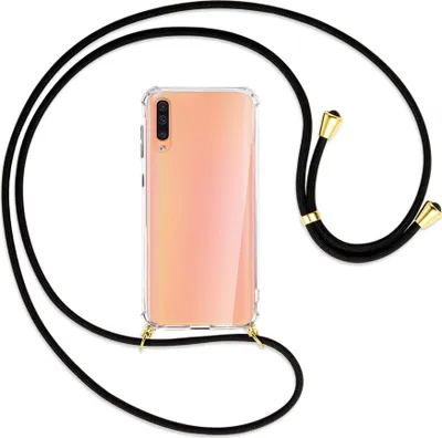 Produktbild von Handykette Backcover-Schutzhülle mit Band (Metall goldfarben) für Samsung Galaxy A50 - schwarz
