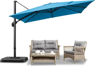 Image de Parasol de terrasse, rotation à 360°, imperméable et résistant aux UV, bleu